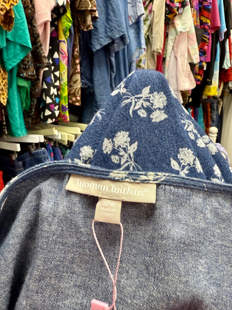 2000s Brought You Flowers Chambray Denim Smock Dress - Size 6X+