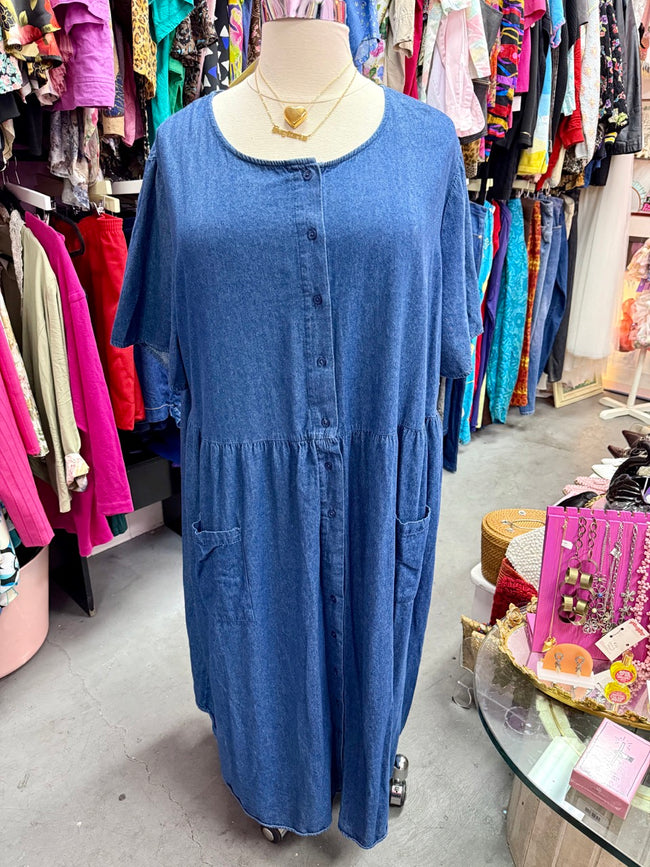 2000s Miss Honey Chambray Denim Smock Dress - Size 6X+