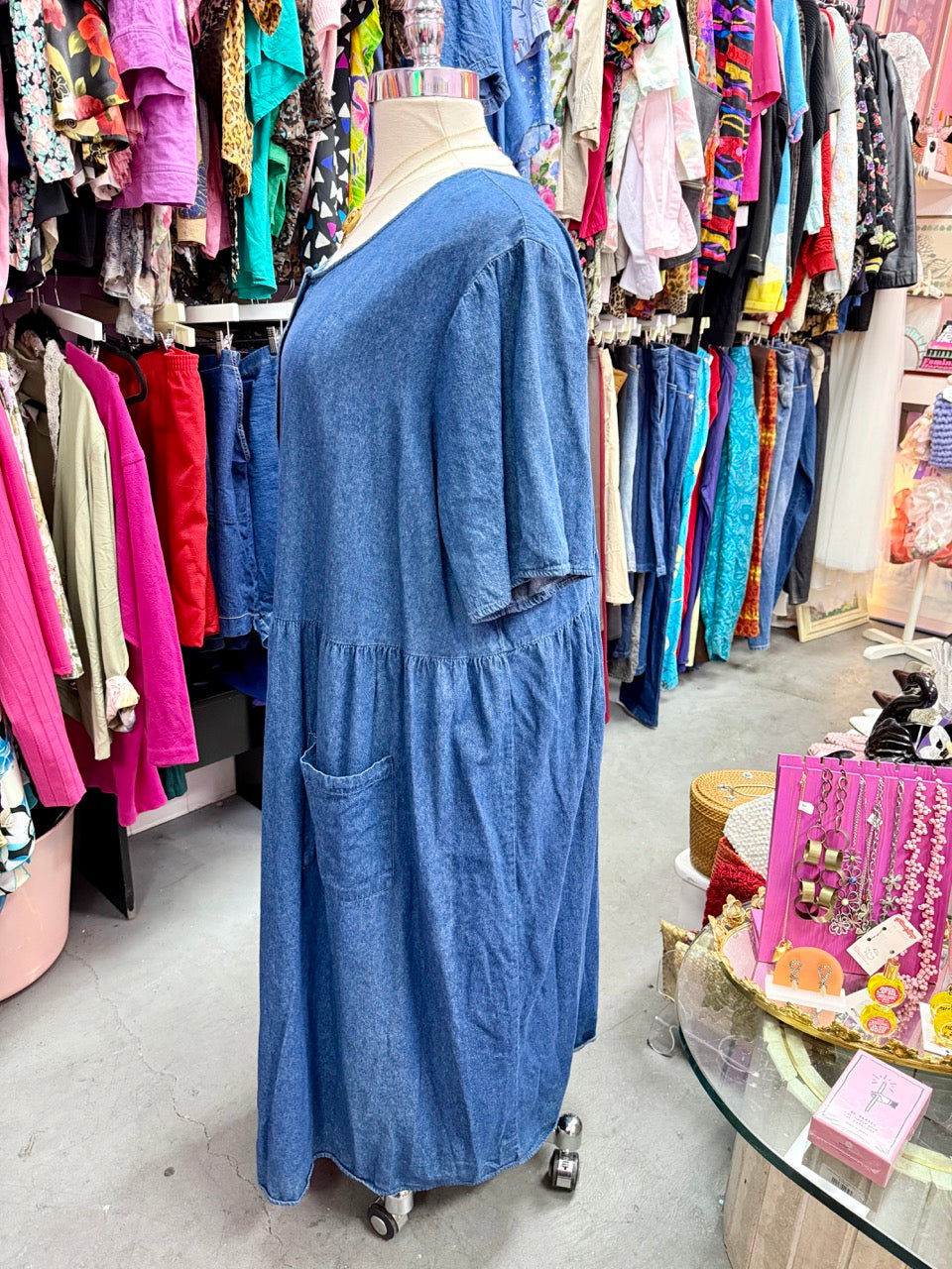 2000s Miss Honey Chambray Denim Smock Dress - Size 6X+