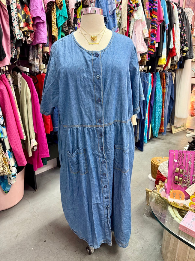 2000s Its The Weekend Chambray Denim Smock Dress - Size 6X+