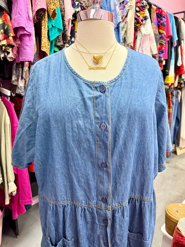 2000s Its The Weekend Chambray Denim Smock Dress - Size 6X+