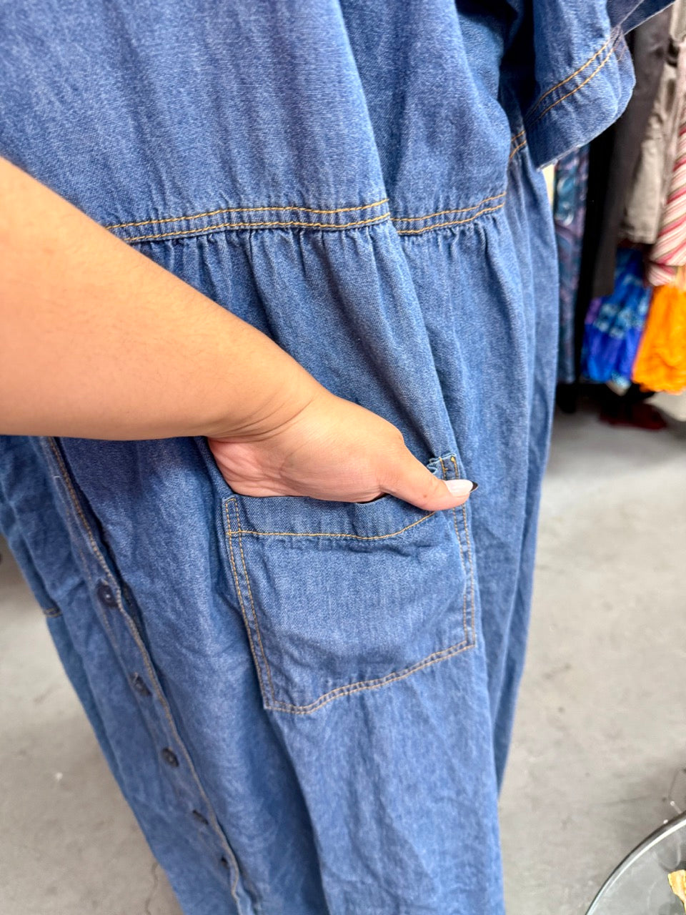 2000s Its The Weekend Chambray Denim Smock Dress - Size 6X+