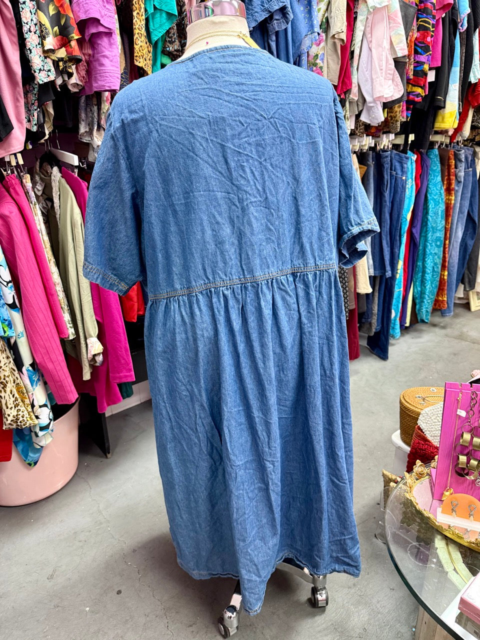 2000s Its The Weekend Chambray Denim Smock Dress - Size 6X+