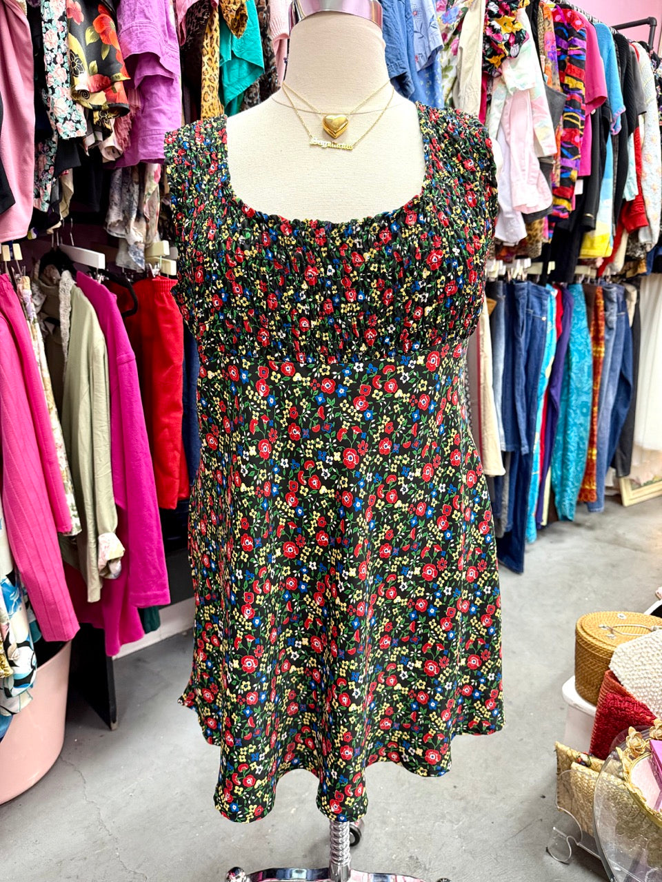 Vintage Primary Petals Sleeveless Mini Dress - Size 2X