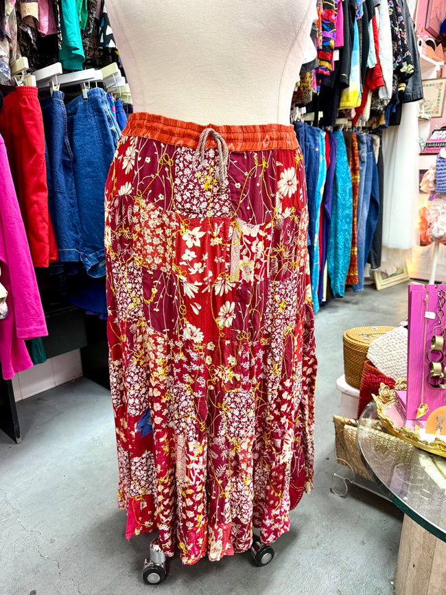Autumn Willow Patchwork Maxi Skirt - Size 1X/2X