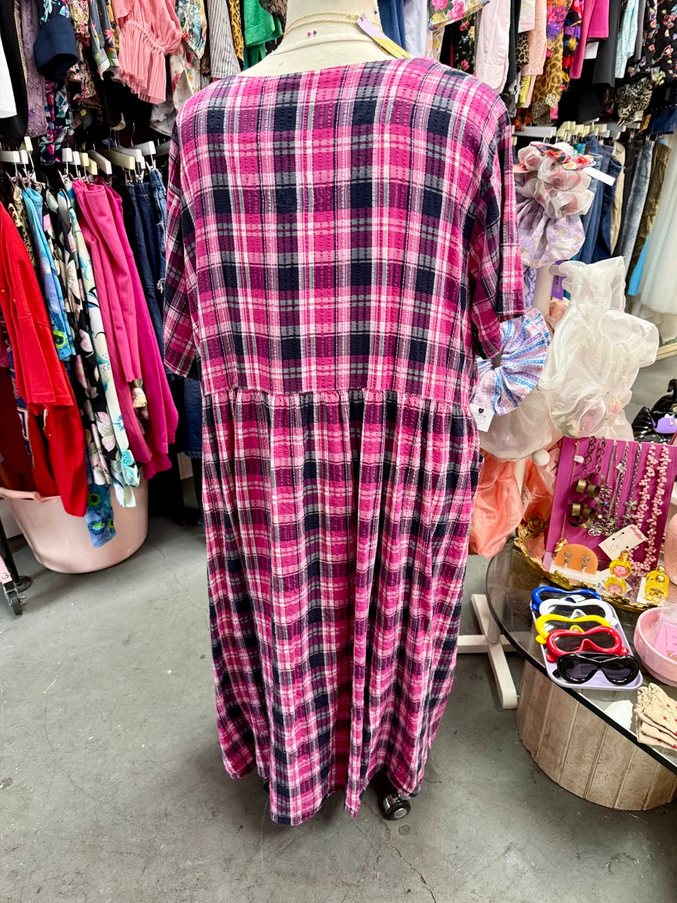 Pinky Pearl Plaid Snap Button Dress - Size 6X