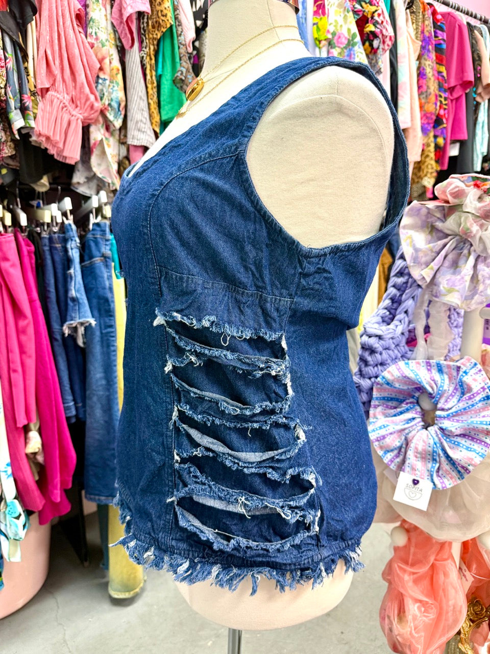 2000s Coyote Ugly Distressed Denim Tank - Size 18/20, 2X
