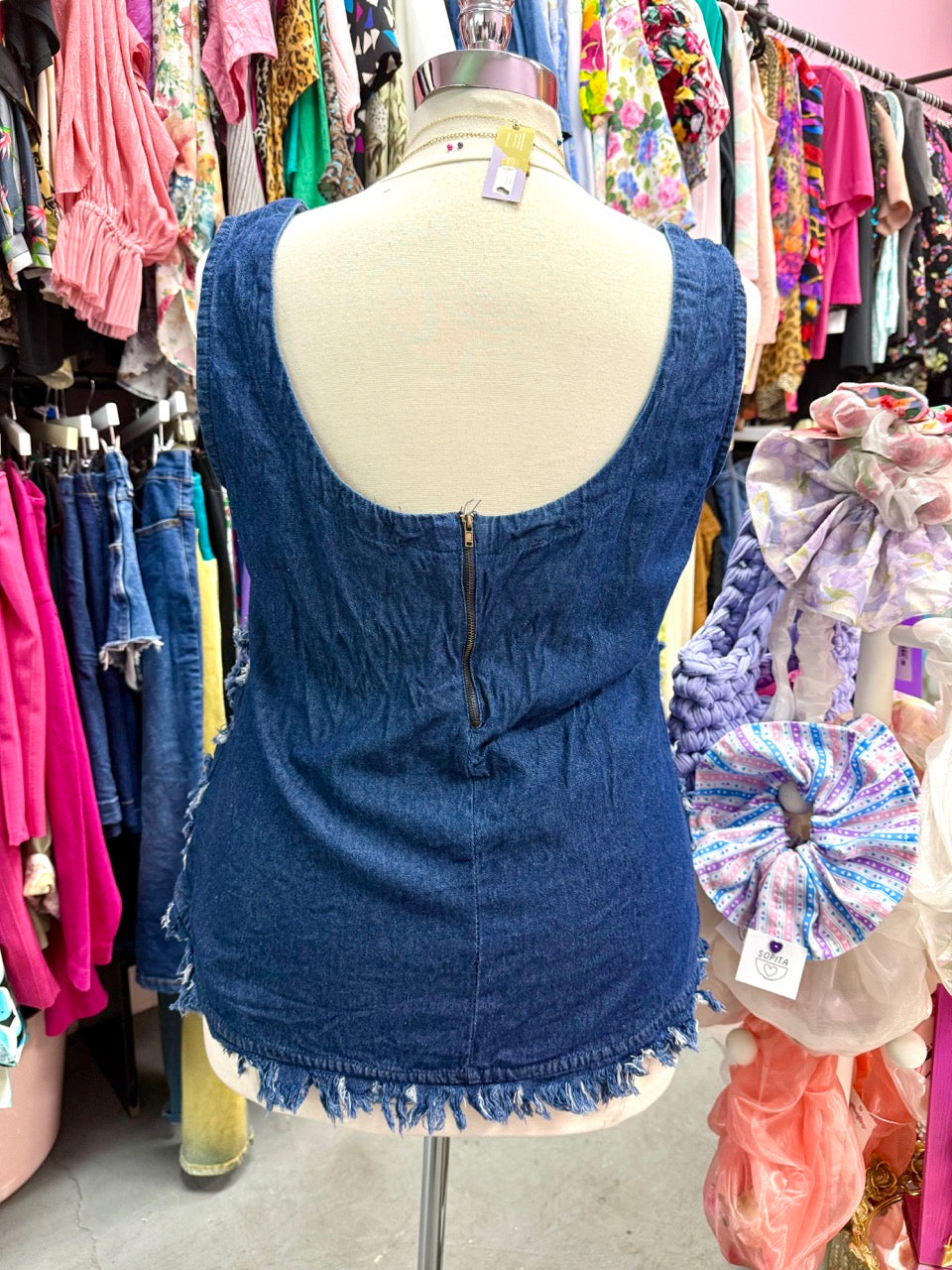 2000s Coyote Ugly Distressed Denim Tank - Size 18/20, 2X