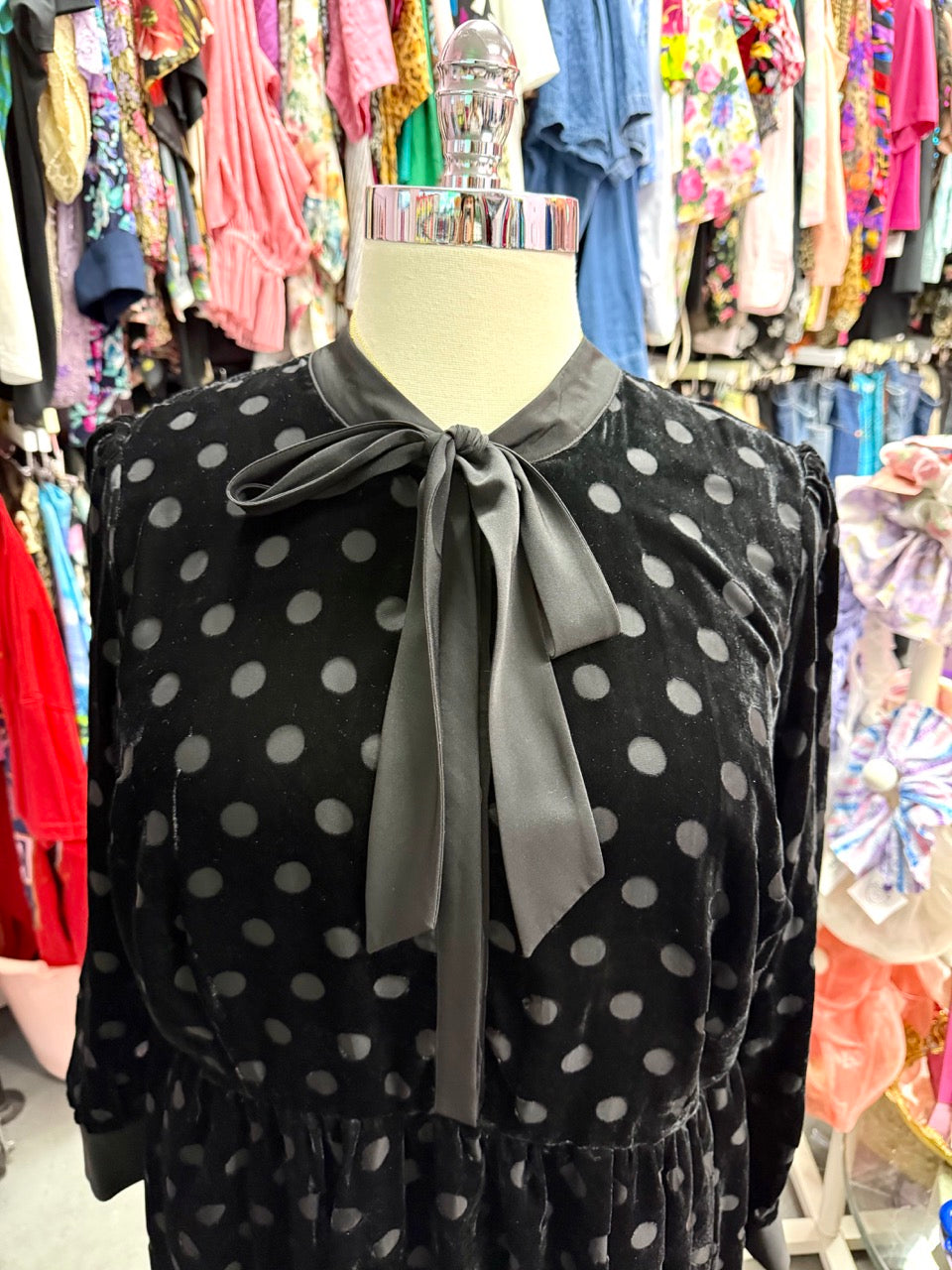 Black Velvet Burn Out Polka Dot Dress - Size 2X/3X