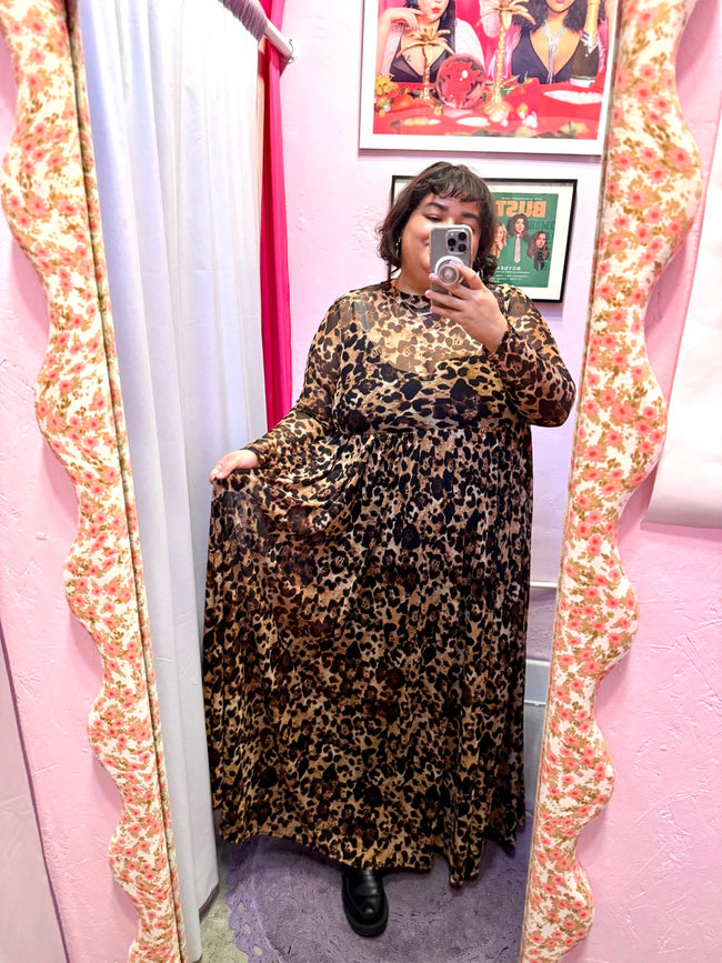 Animal Print Mesh Maxi