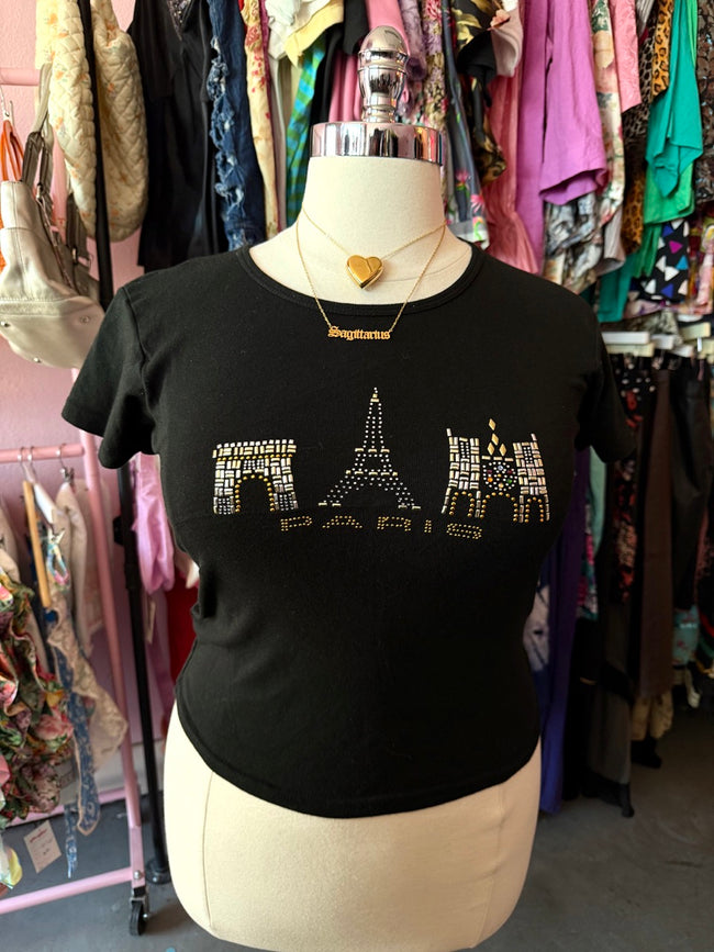 00s Are You Happy to Be in Paris? Bedazzled Baby Tee - Size 1X-3X
