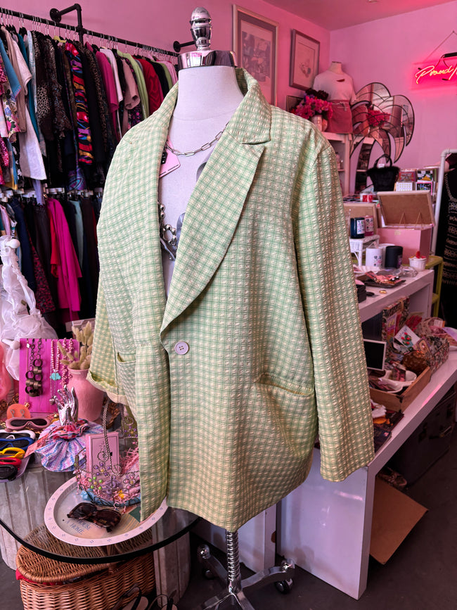 Lime Green Plaid Lightweight Blazer Shacket - 3X