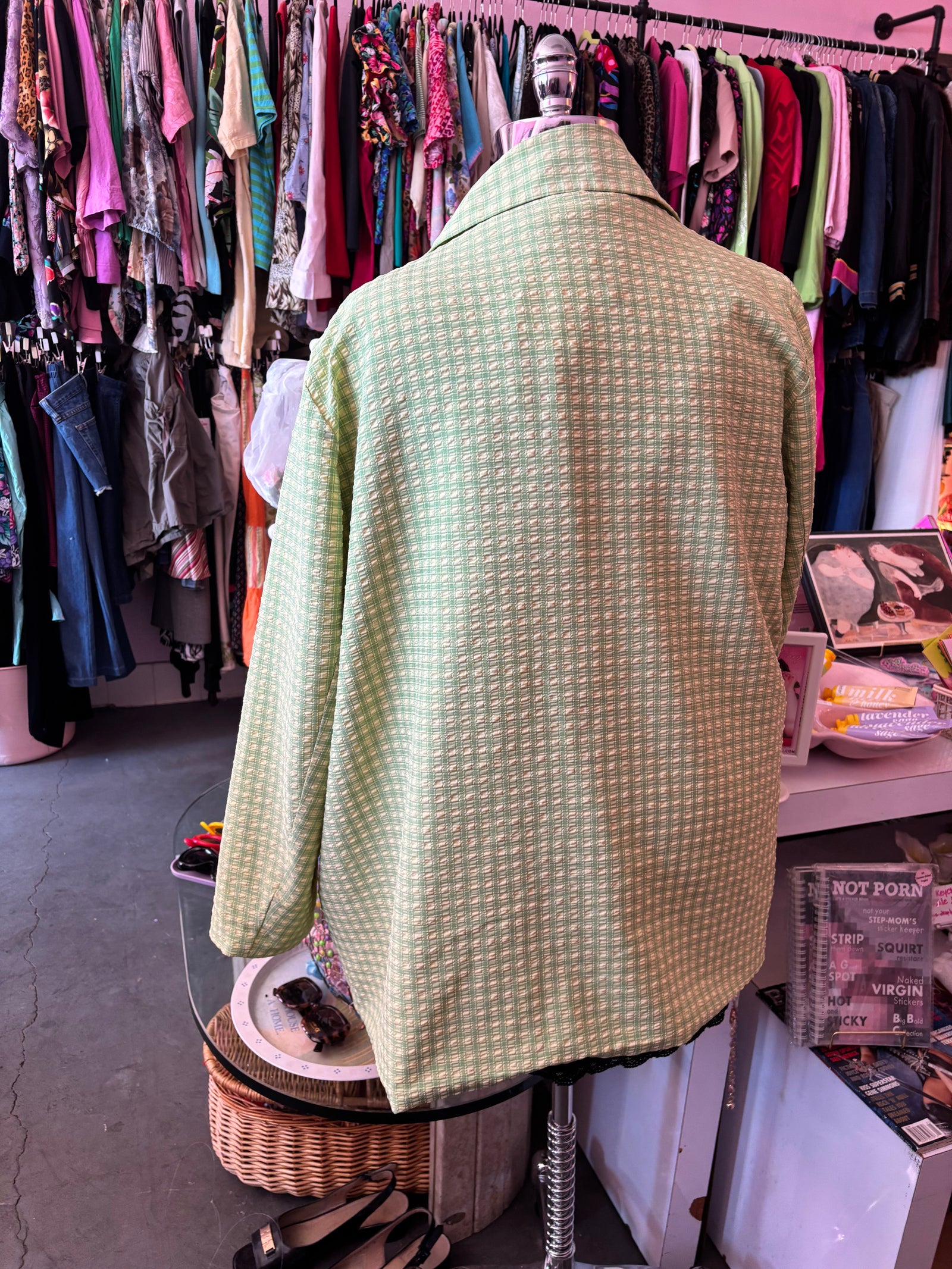 Lime Green Plaid Lightweight Blazer Shacket - 3X