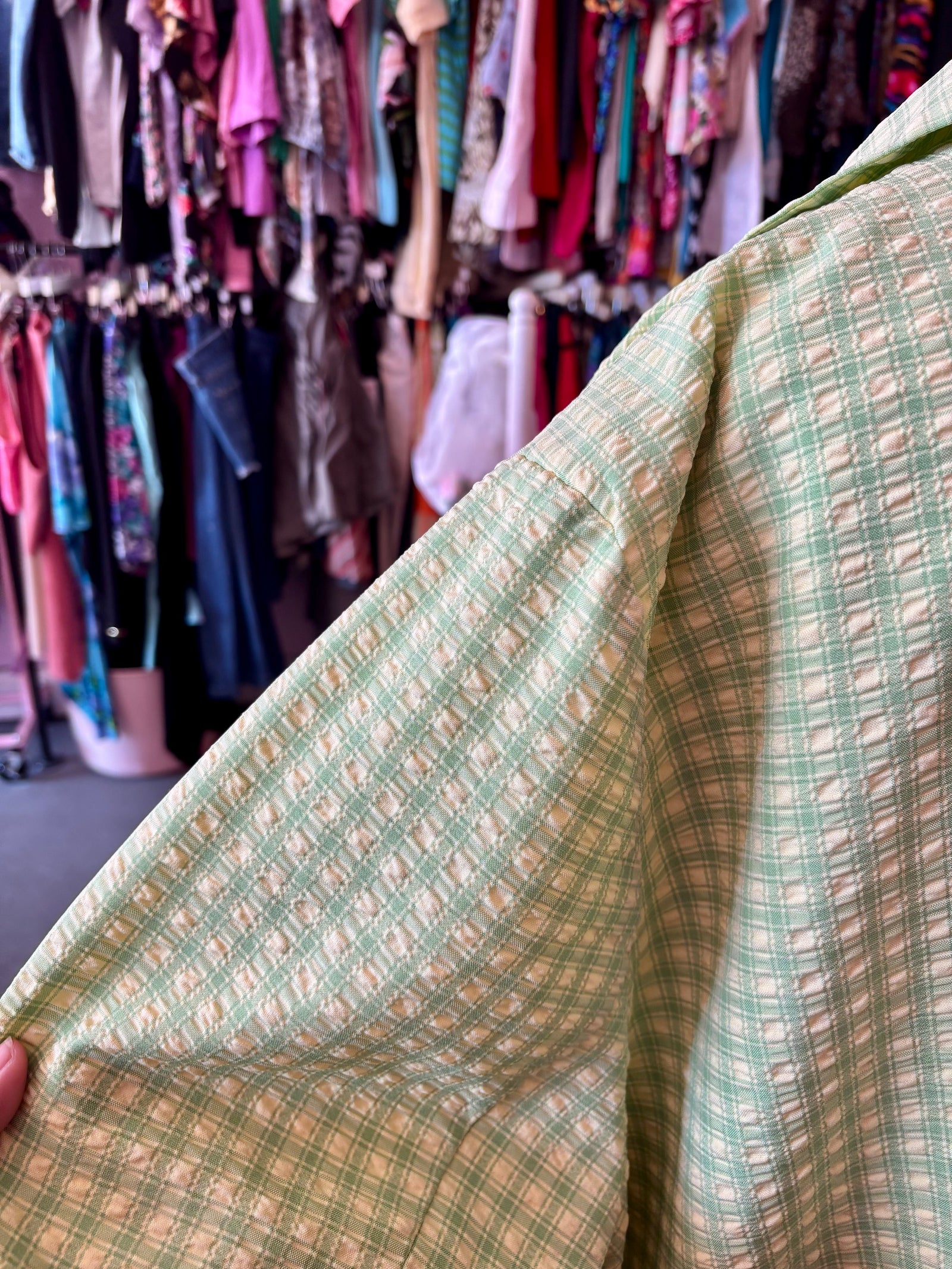 Lime Green Plaid Lightweight Blazer Shacket - 3X