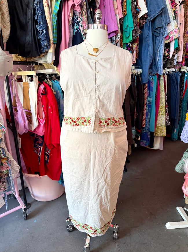 90s Flower Picking Skirt Set - Size 1X/2X