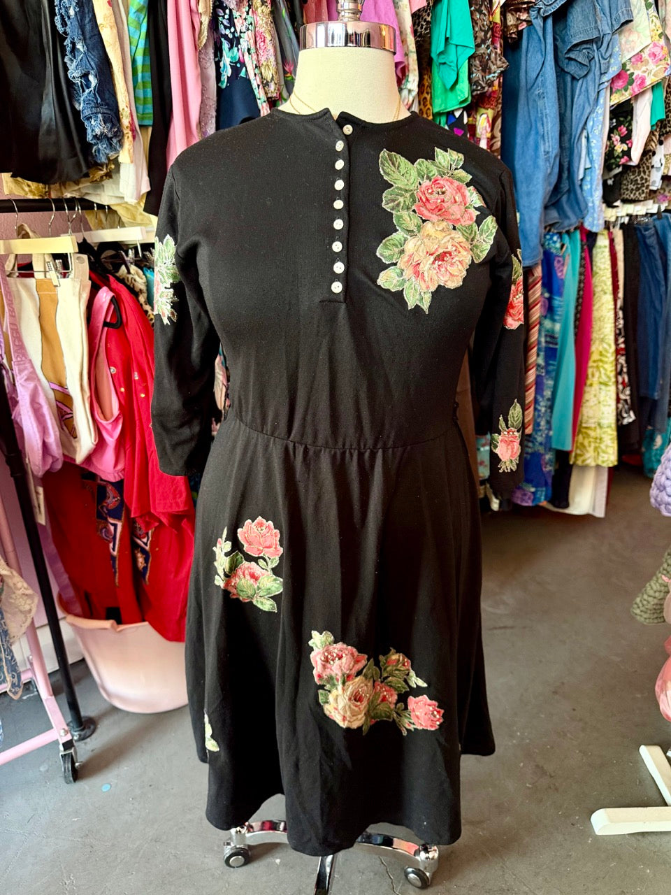 90s Glittering Petals Hand Painted Dress - Size 1X