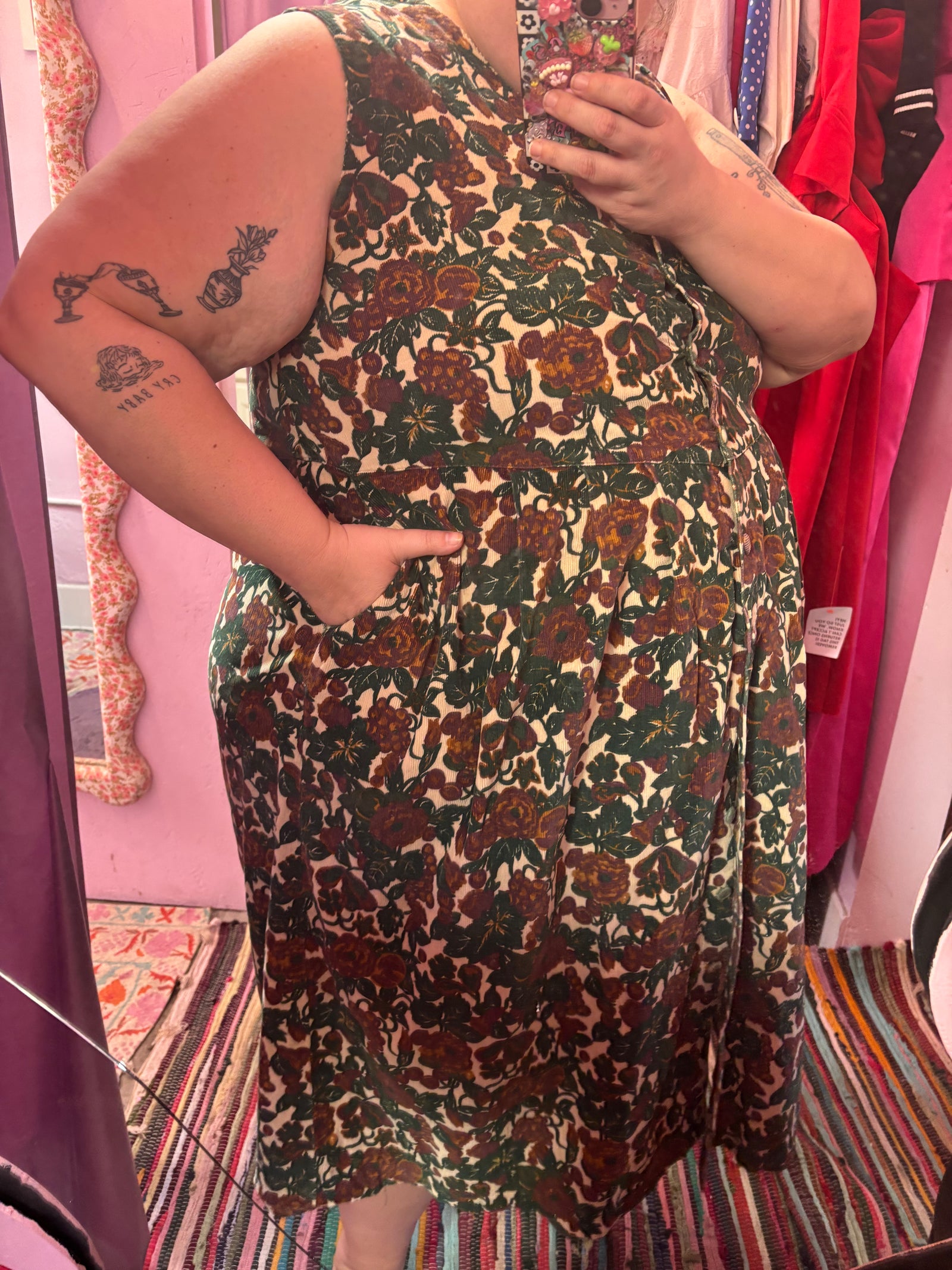 90's Corduroy Floral Midi - Size 22/24