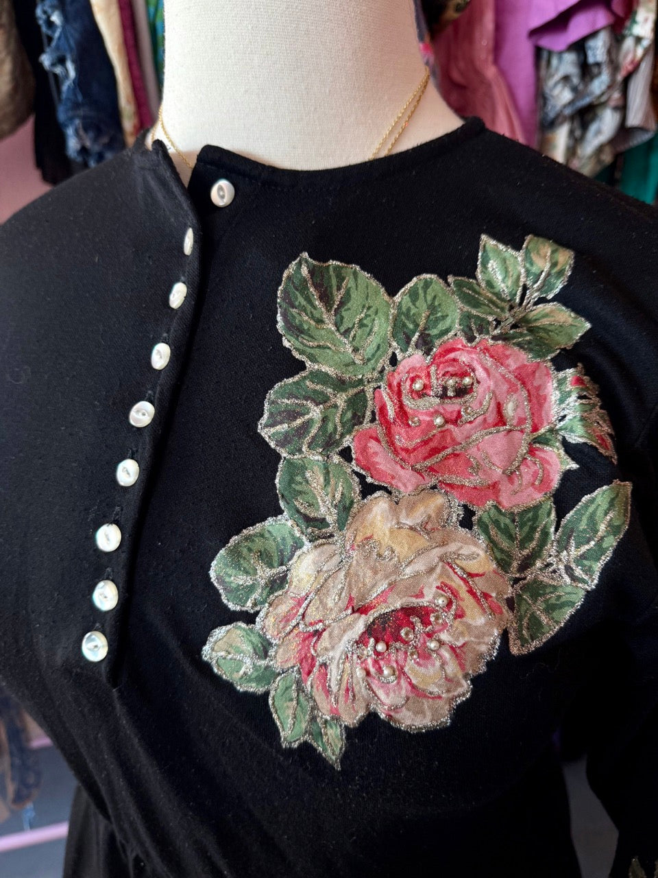 90s Glittering Petals Hand Painted Dress - Size 1X