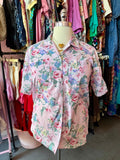 80s Rosy Romance Button Up Top - Size 2X/3X