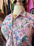 80s Rosy Romance Button Up Top - Size 2X/3X