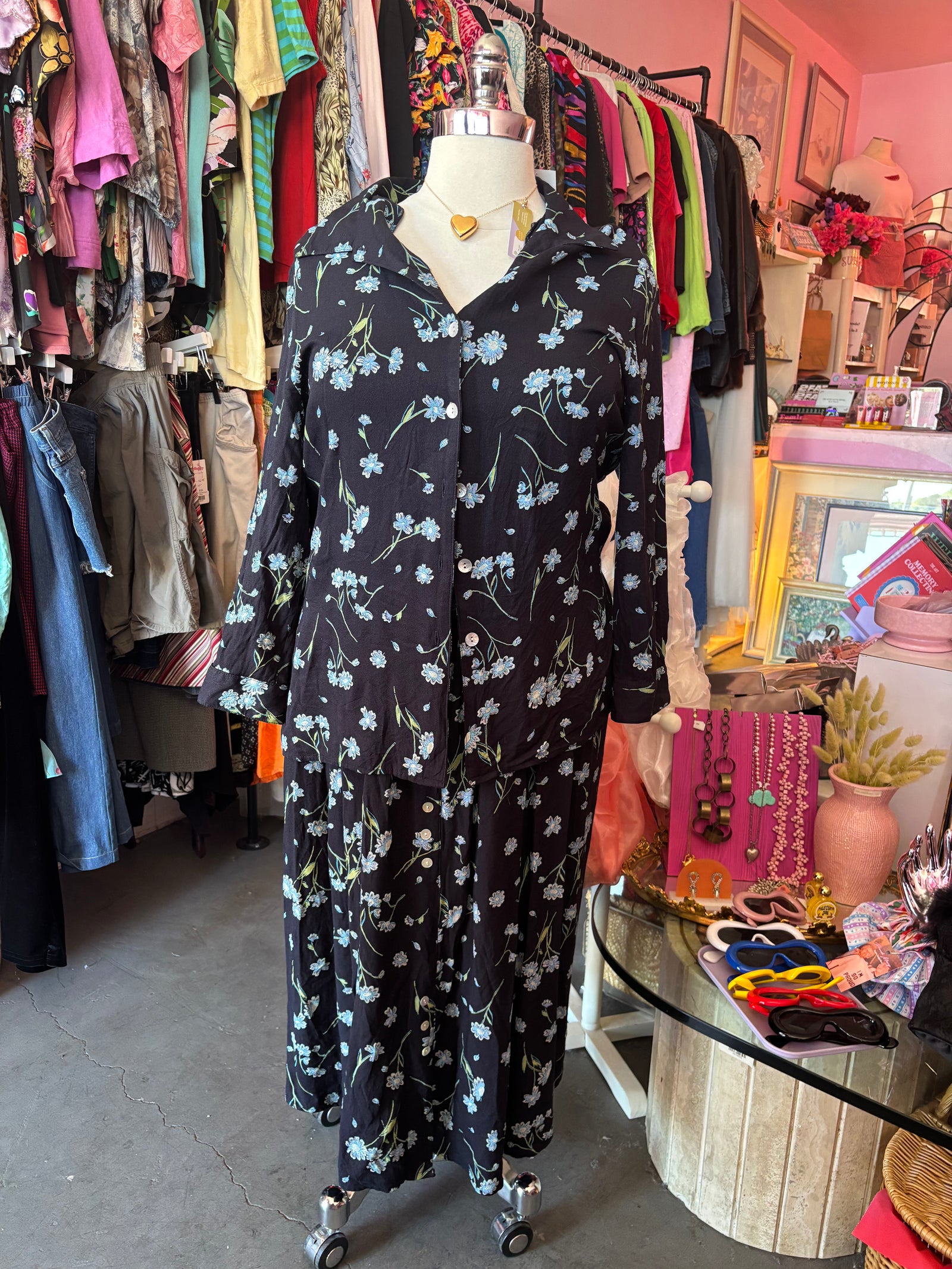 90's Blue Floral Skirt Set - 2X - 3X