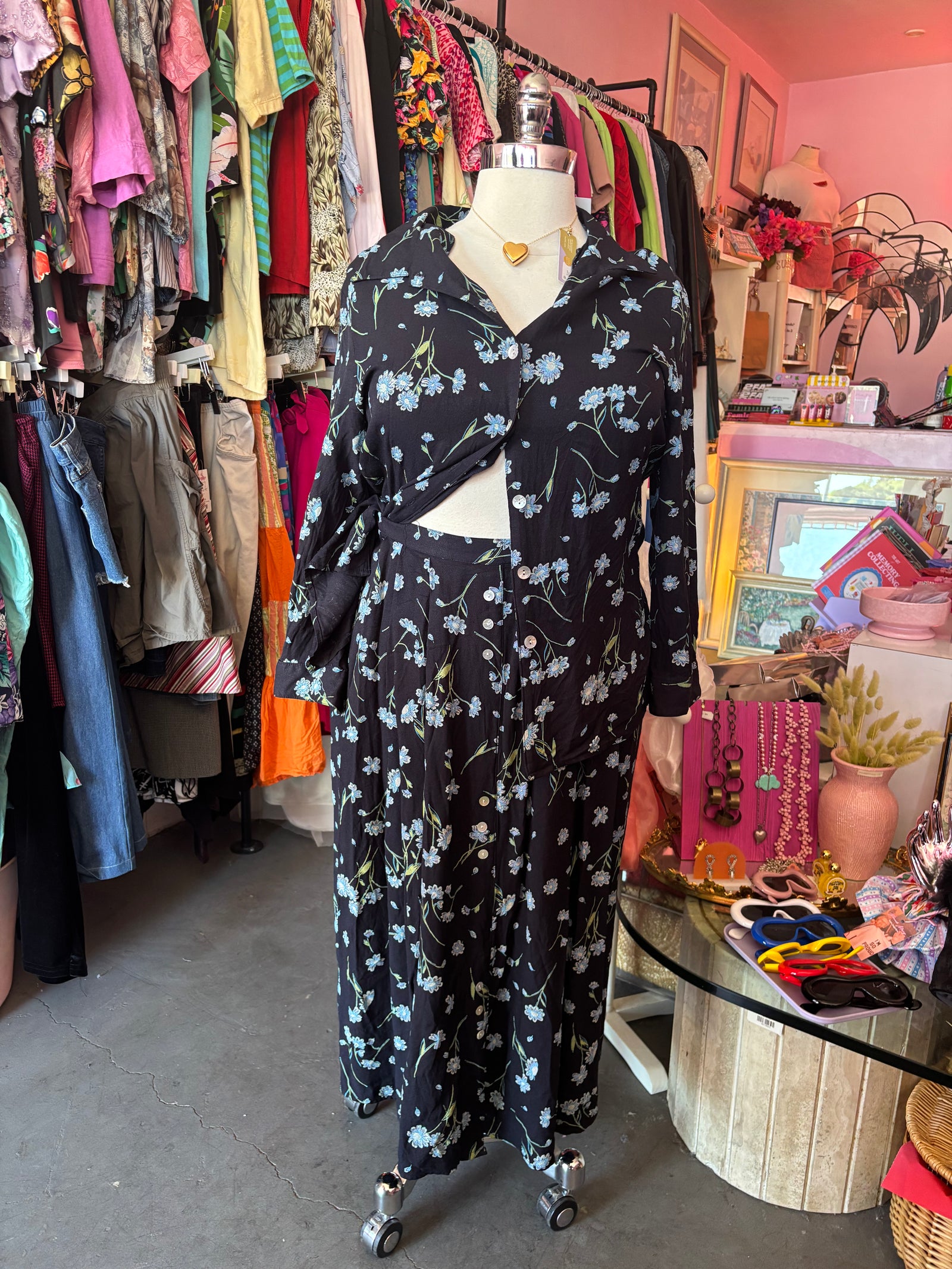 90's Blue Floral Skirt Set - 2X - 3X