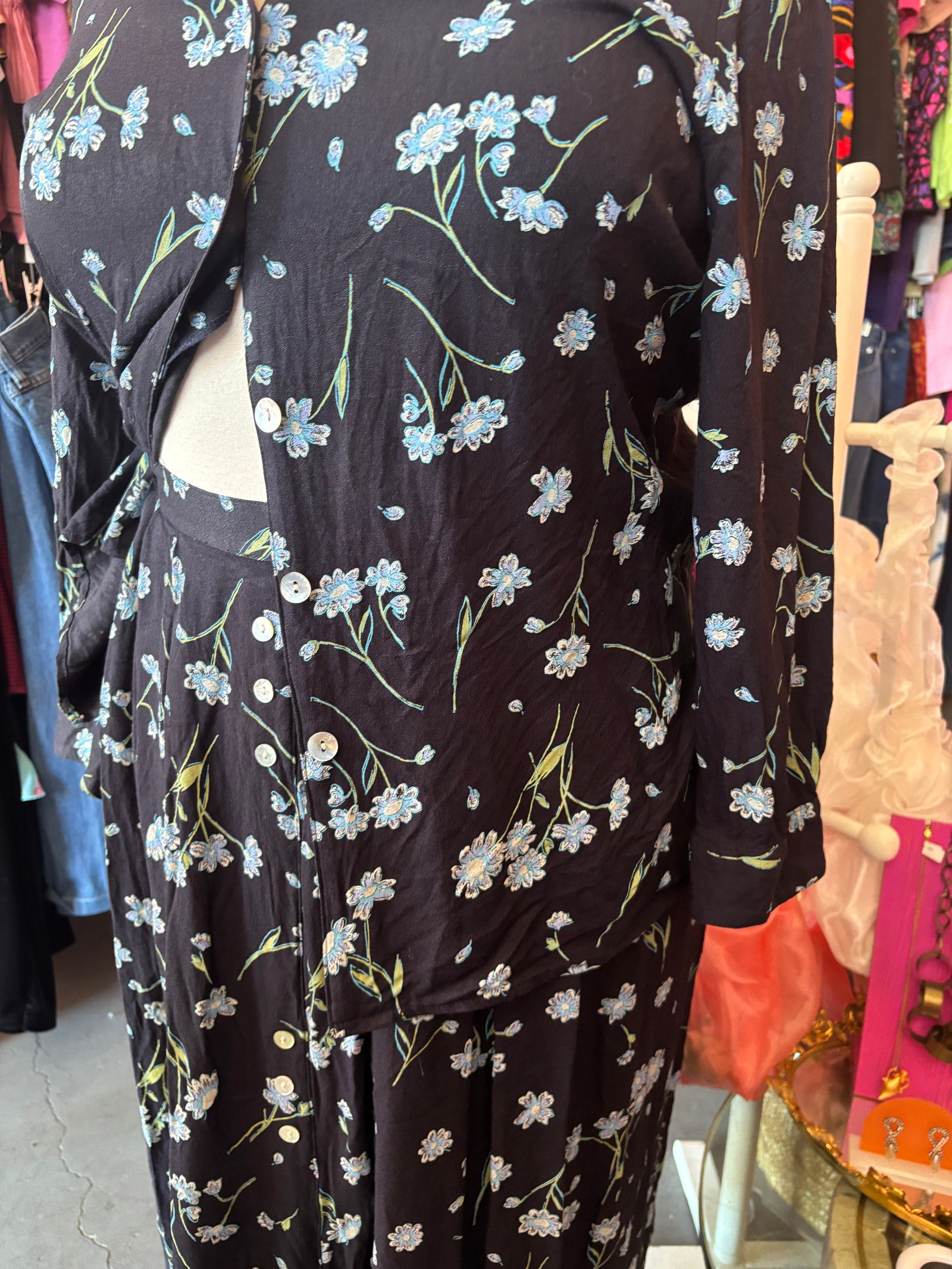 90's Blue Floral Skirt Set - 2X - 3X