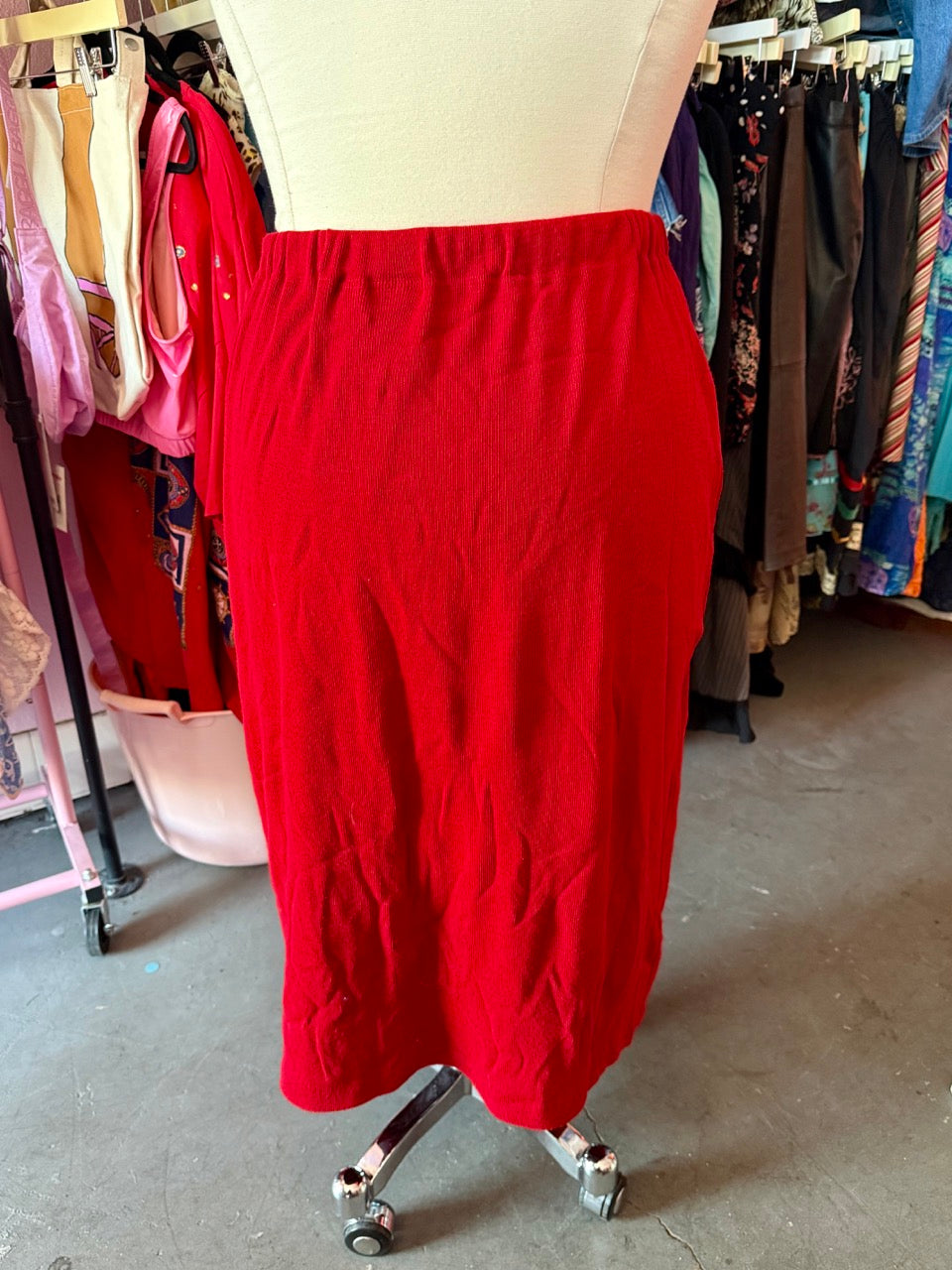 80s Olive Oil Red Skirt with Stitches - Size 1X+