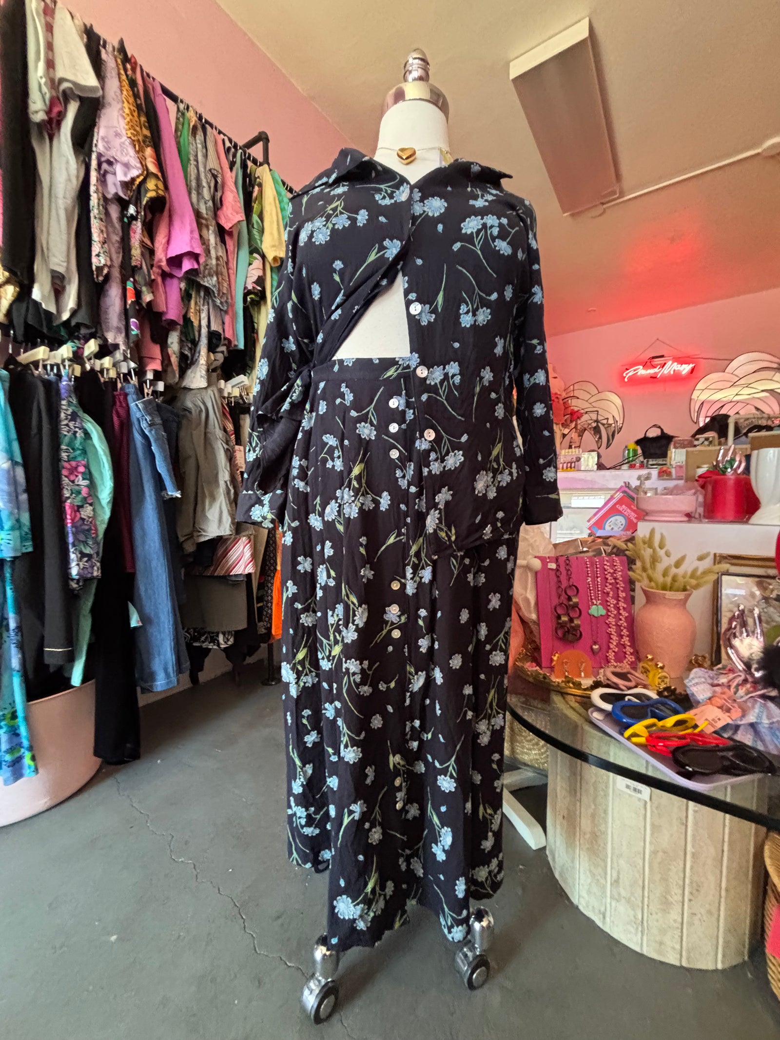 90's Blue Floral Skirt Set - 2X - 3X