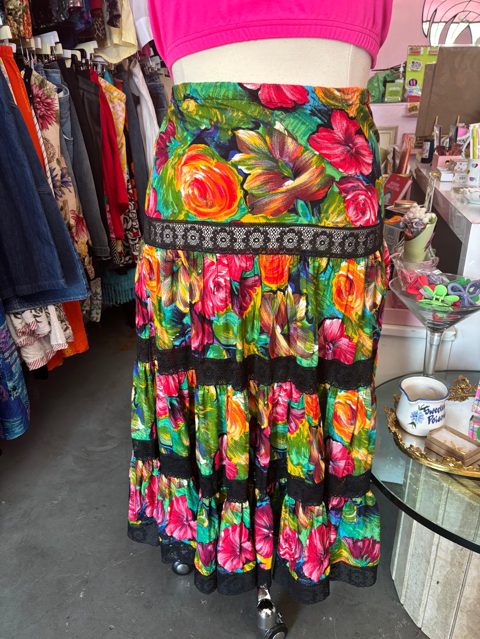 Handmade Vibrant Floral Maxi Skirt