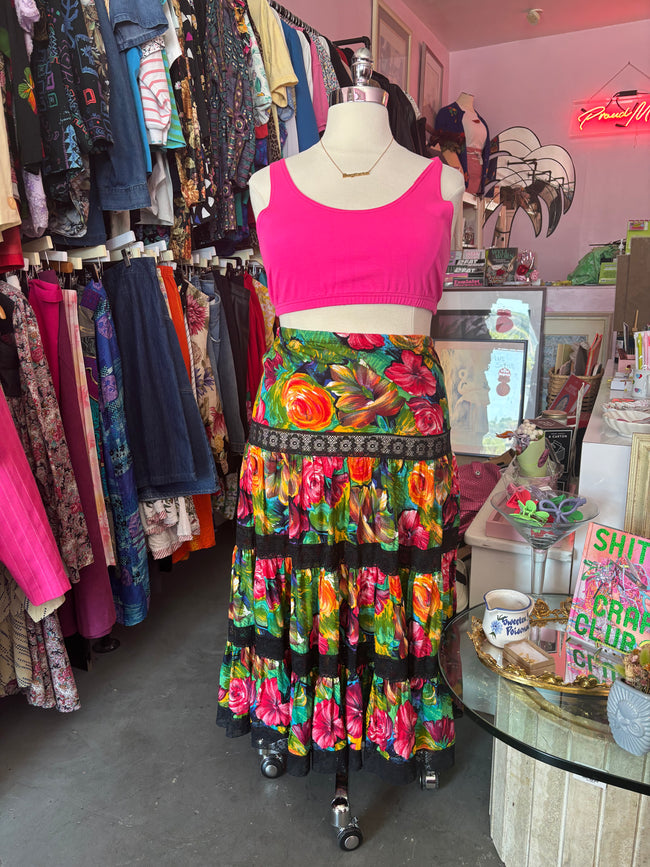 Handmade Vibrant Floral Maxi Skirt