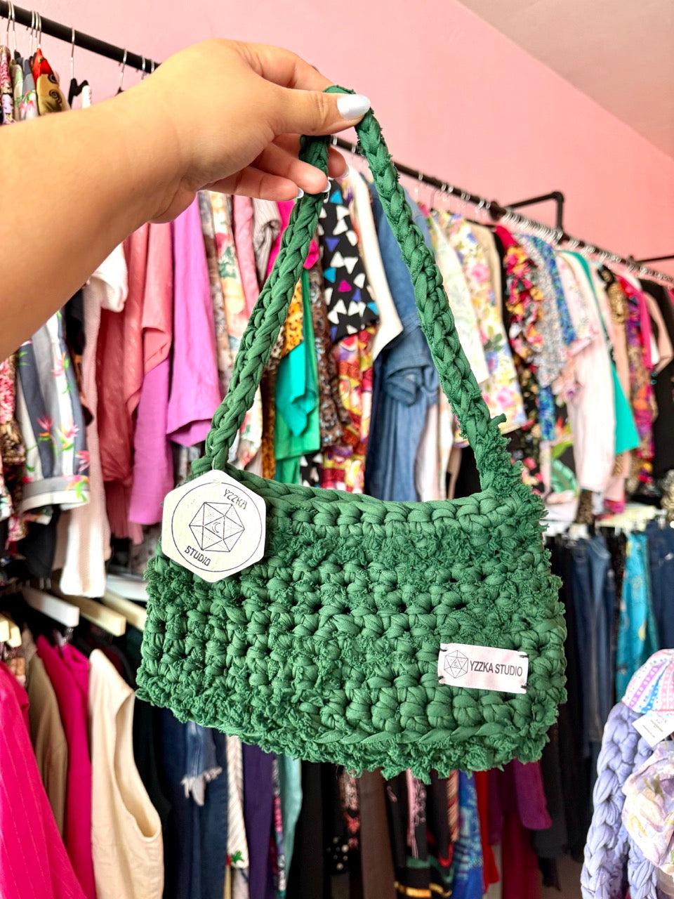 YZZKA Studio Baby Grouch Crochet Bag - 100% Reclaimed Fabric