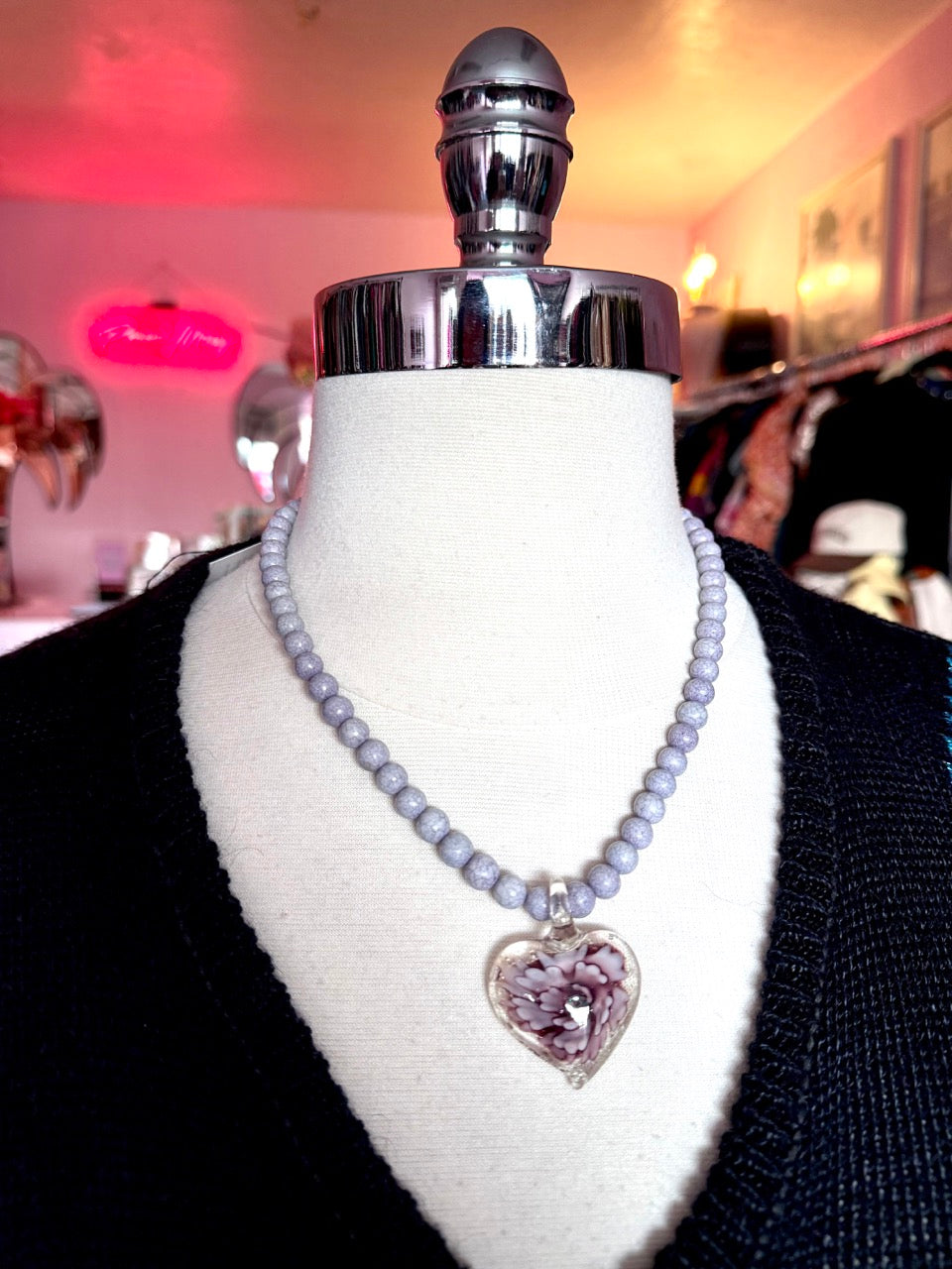 YZZKA Studio Purple Glass Heart Beaded Necklace