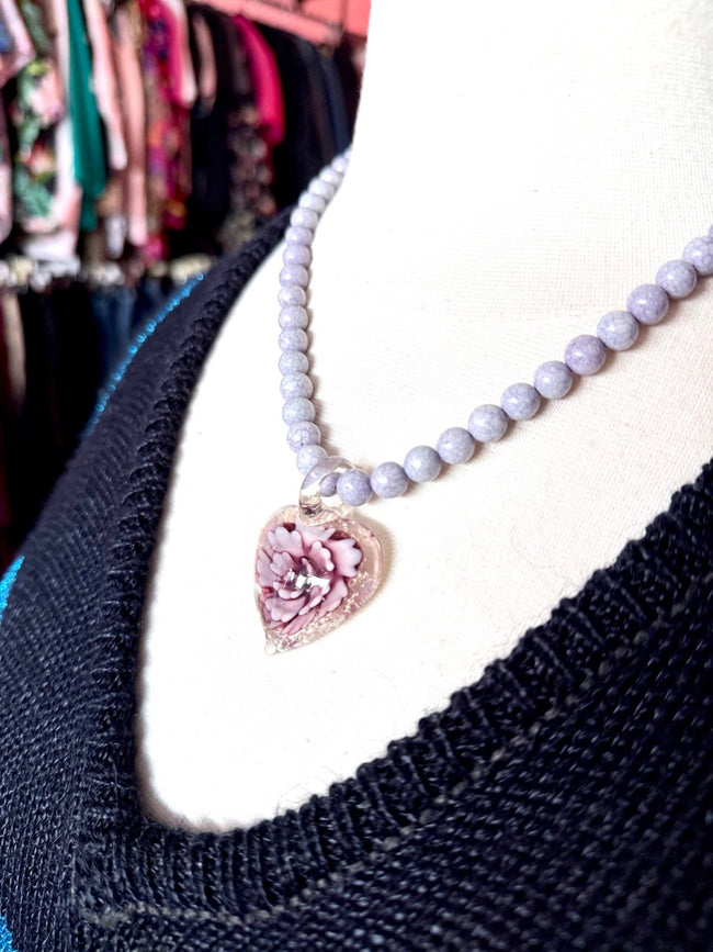 YZZKA Studio Purple Glass Heart Beaded Necklace