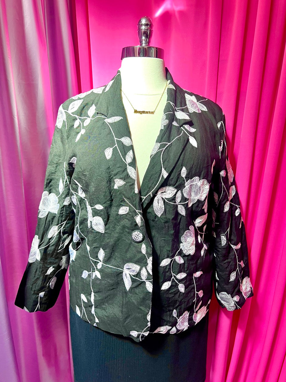 Black and White Floral Embroidered Blazer