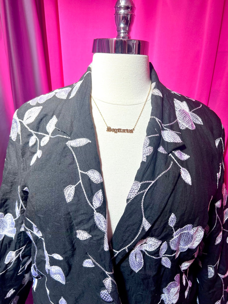 Black and White Floral Embroidered Blazer
