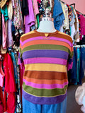 2000s Stripes and Stitches Short Sleeve Knit Top - XL Fits like a size 1X/2X
