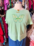 2000s Lemon Lime Butterflies Striped T Shirt - Size 2X-4X