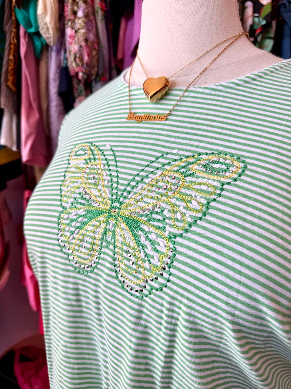2000s Lemon Lime Butterflies Striped T Shirt - Size 2X-4X