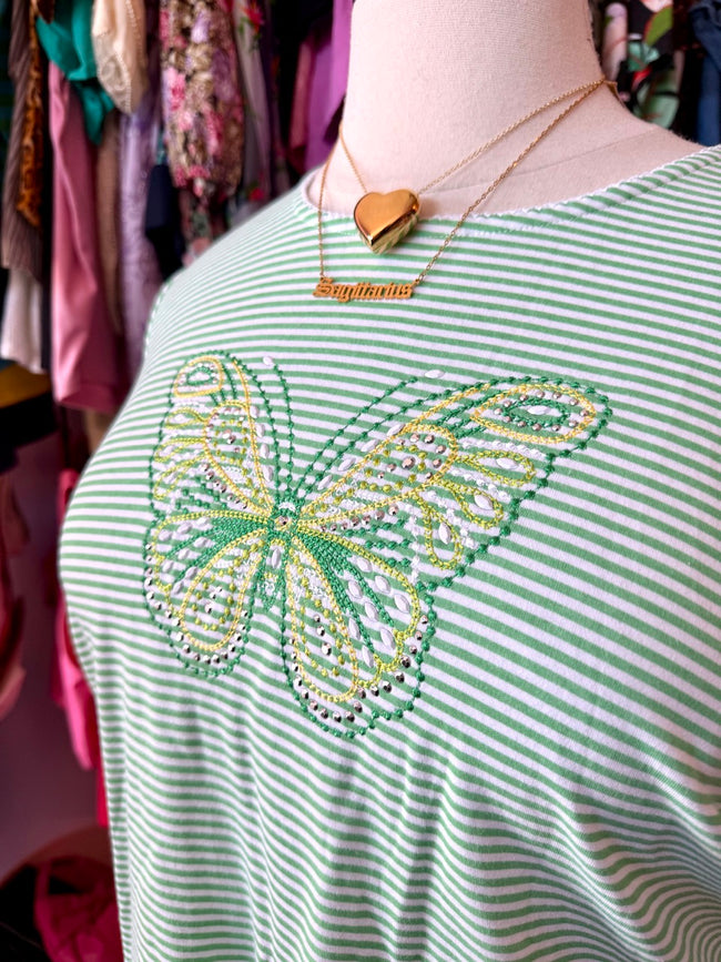 2000s Lemon Lime Butterflies Striped T Shirt - Size 2X-4X