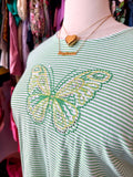2000s Lemon Lime Butterflies Striped T Shirt - Size 2X-4X