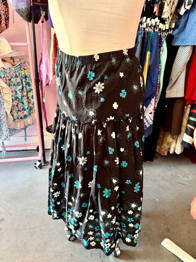 90s Blue Floral Tiered Skirt - Size 2X-4X