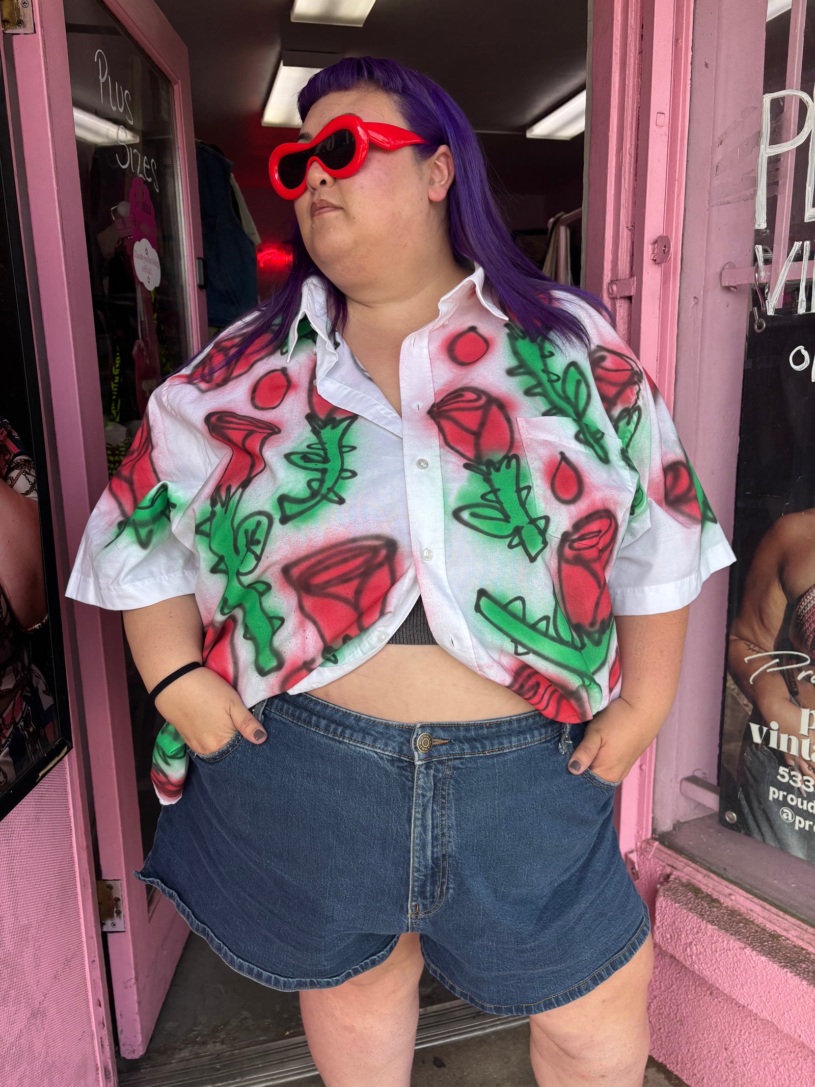 Customland x Proud Mary Thorny Rose Print Button-Up - 4X/5X