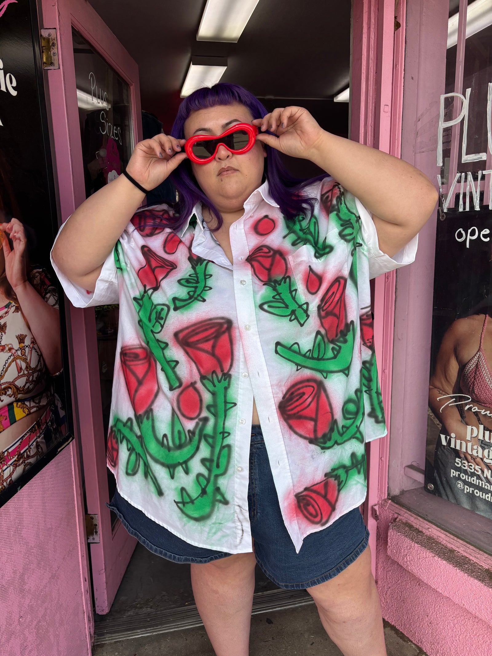 Customland x Proud Mary Thorny Rose Print Button-Up - 4X/5X
