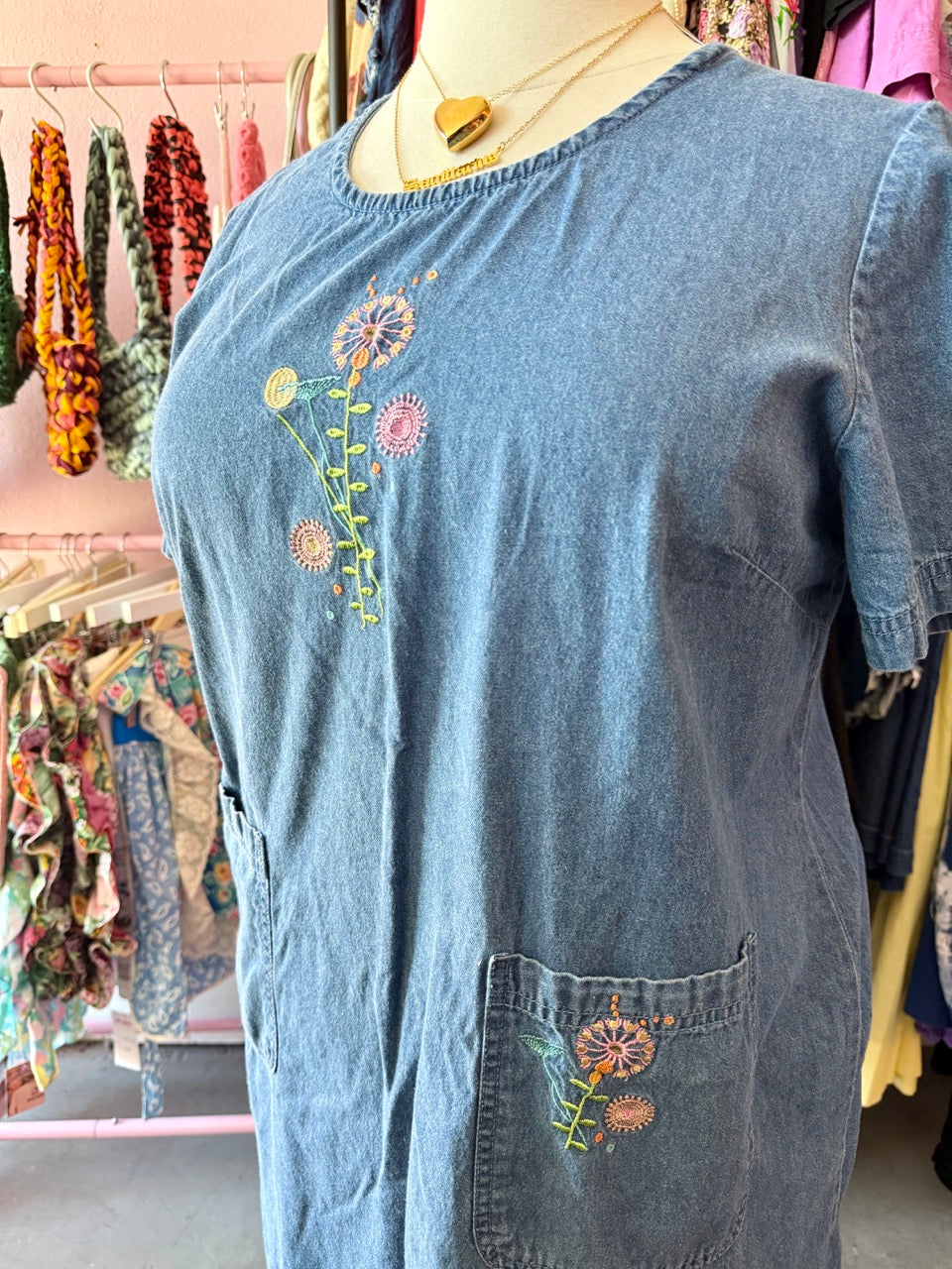 2000s Pockets full of Posies Denim Smock Dress - Size XL - fits up to 1X/2X