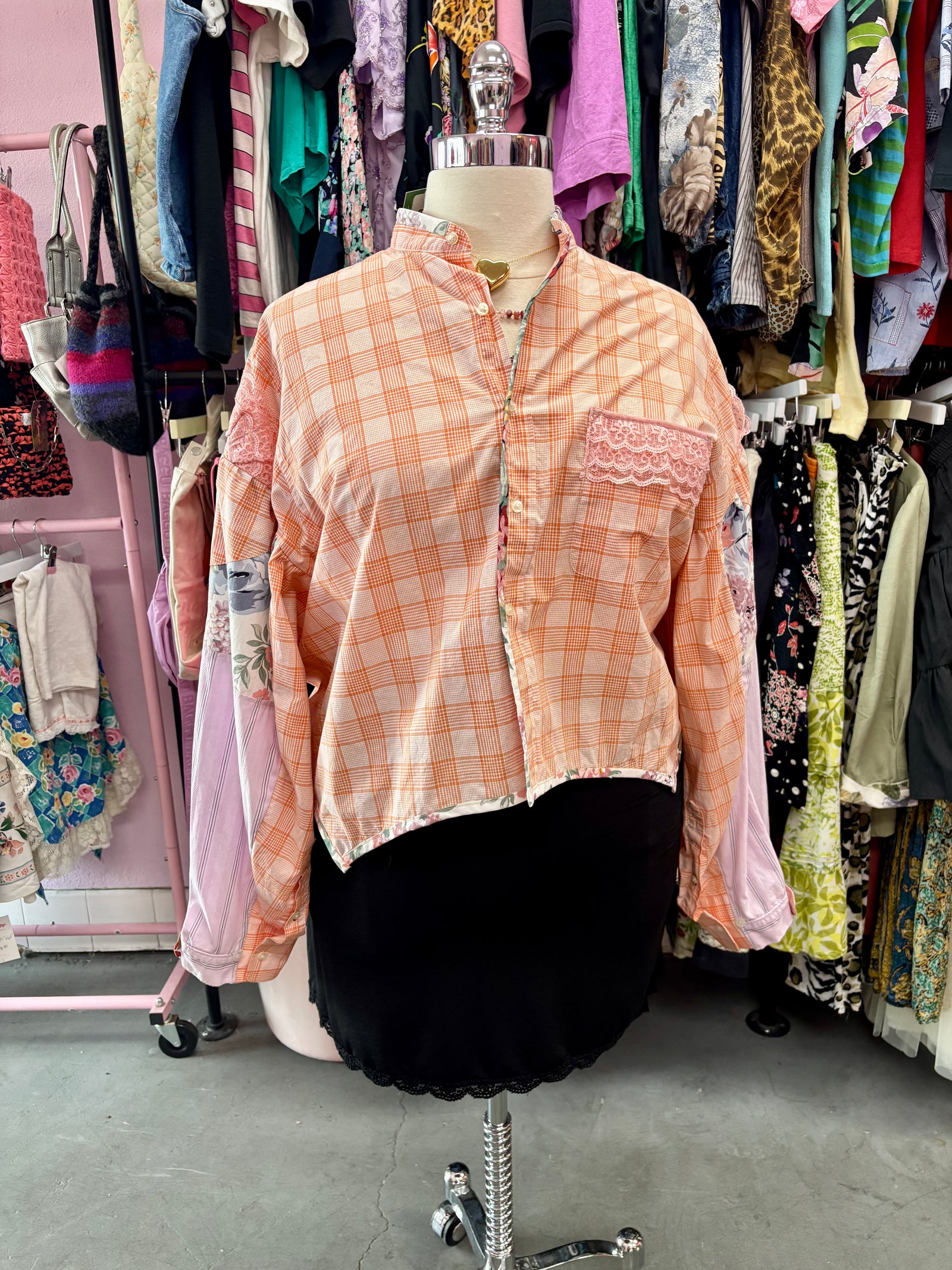 MV Garcia x Proud Mary Patchwork Ballon Sleeve Button-up Top - 2X/3X