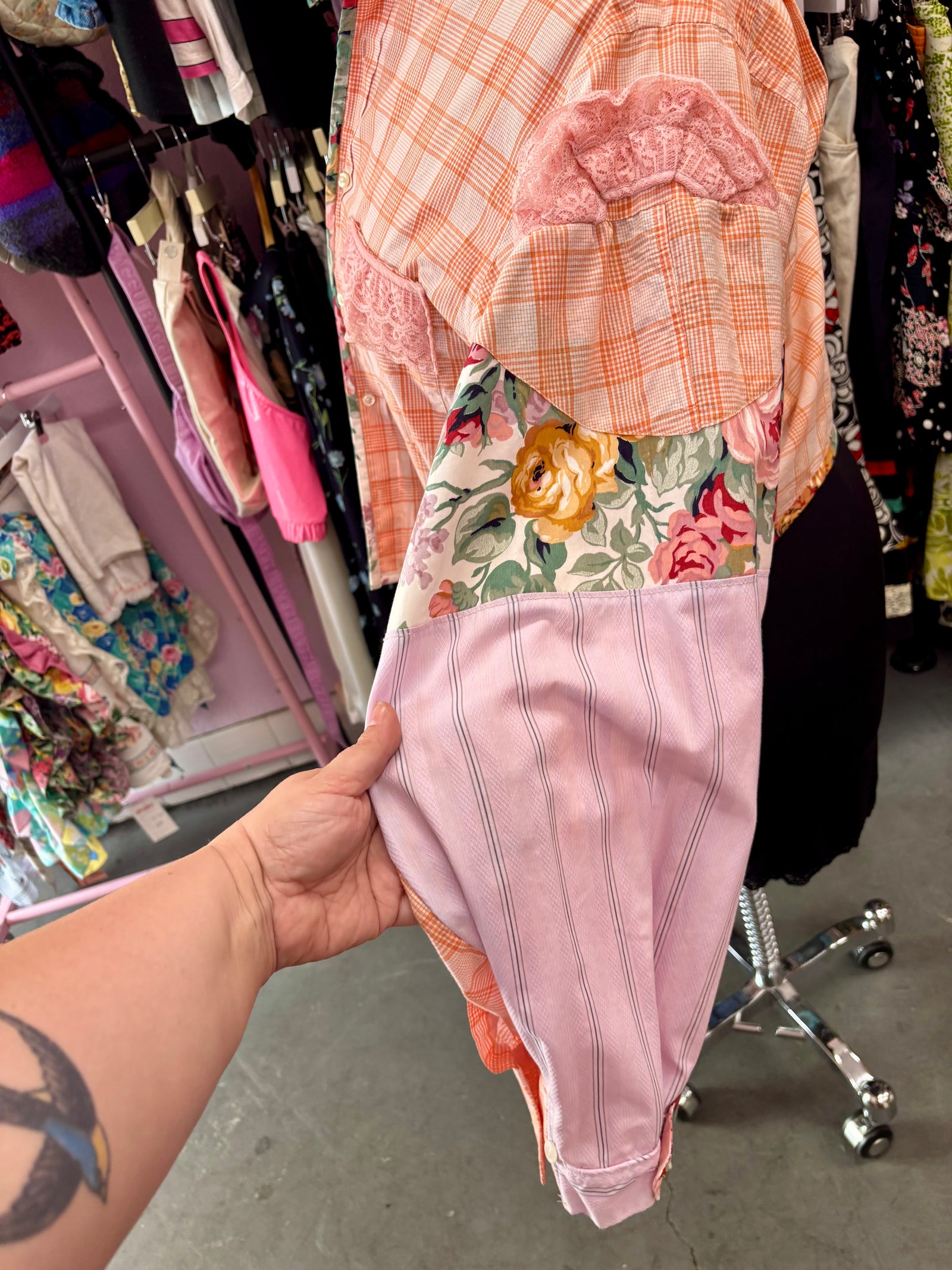 MV Garcia x Proud Mary Patchwork Ballon Sleeve Button-up Top - 2X/3X