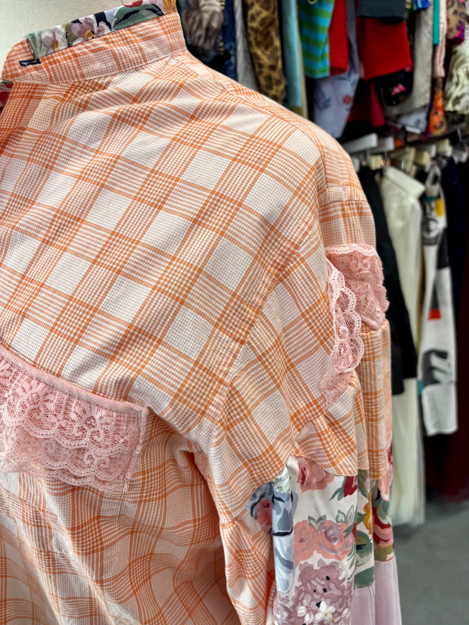 MV Garcia x Proud Mary Patchwork Ballon Sleeve Button-up Top - 2X/3X