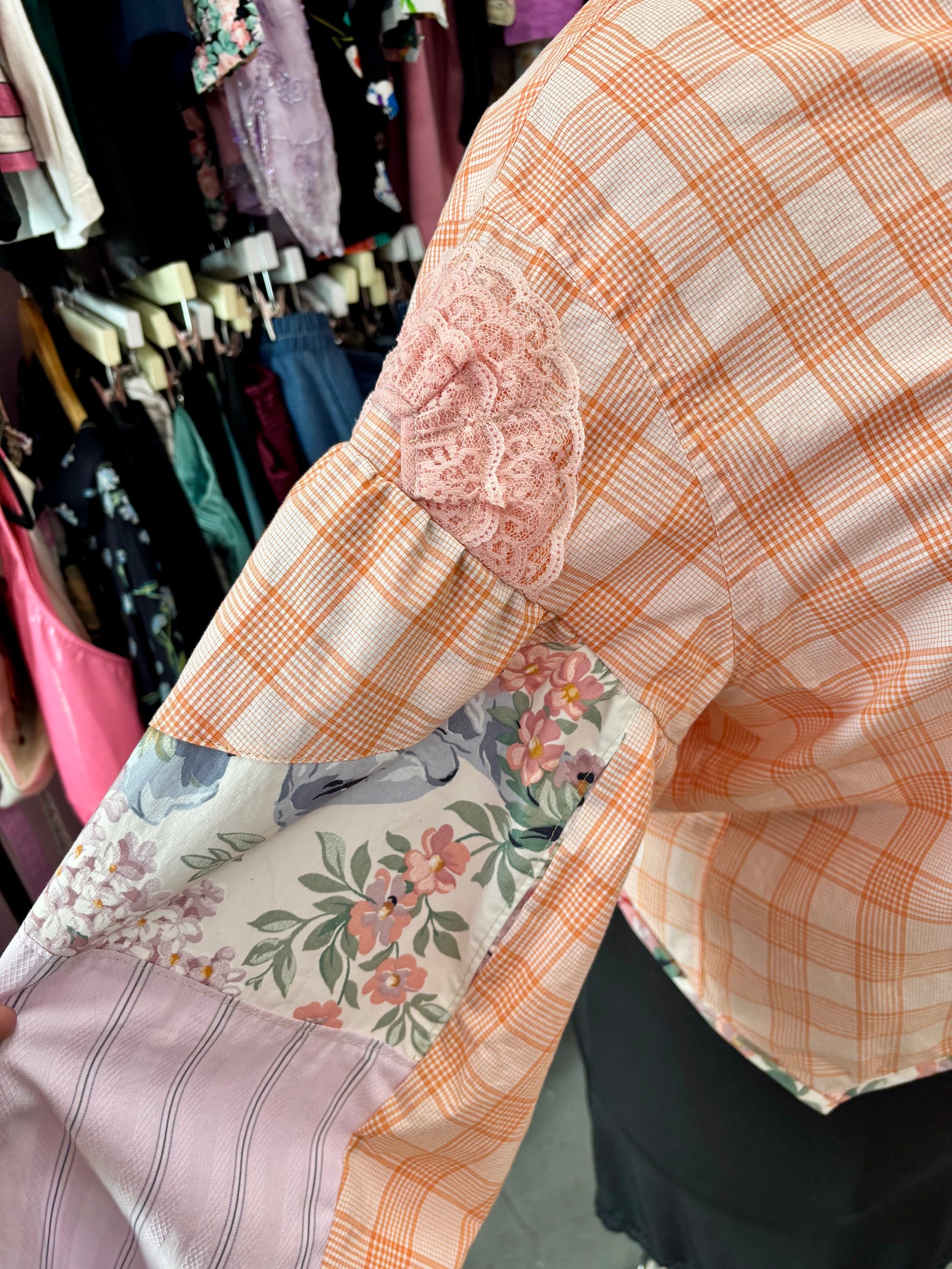 MV Garcia x Proud Mary Patchwork Ballon Sleeve Button-up Top - 2X/3X