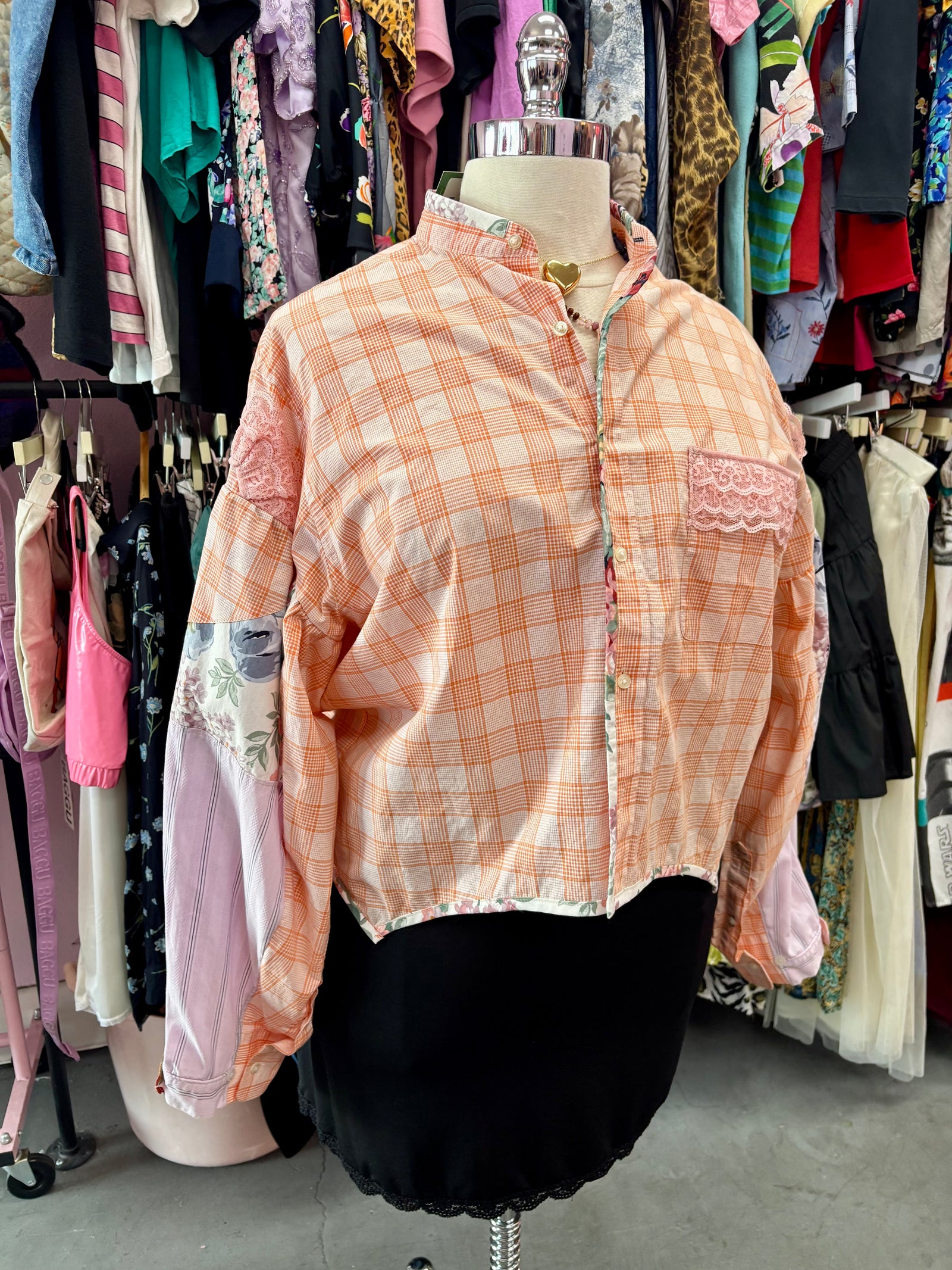 MV Garcia x Proud Mary Patchwork Ballon Sleeve Button-up Top - 2X/3X